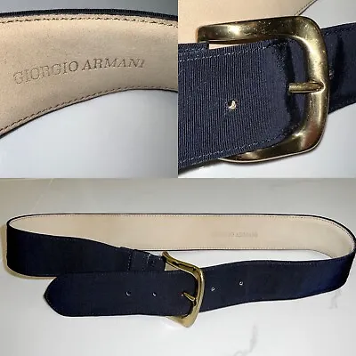 £44.83 • Buy Giorgio Armani Vintage Navy Blue Belt With Gold Buckle