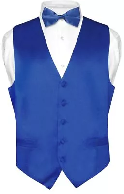 Biagio Men's SILK Dress Vest & Bow Tie Solid ROYAL BLUE Color BowTie Set • $29.95