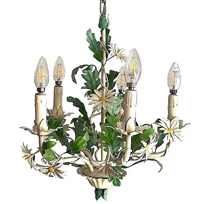 Vintage Italian Tole Daisy Chandelier - 5 Lights • $895