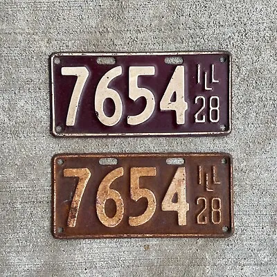 1928 Illinois License Plate Pair 7654 Low Number YOM DMV Clear Ford Model A • $177.79