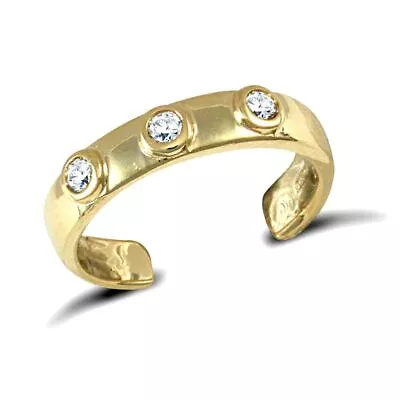 Solid 9ct Yellow Gold Hand Finished Flat Toe Ring Set With A 3 Cubic Zirconia • £127.55