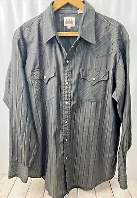 Ely Cattleman Size XL Pearl Snap Shirt Black With Gold & Silver Metallic Stripes • $19.99