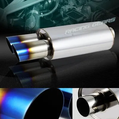 3  Dual Slant Titanium Burnt Tip T-304 Stainless 2.5  Inlet Exhaust Muffler • $48.95