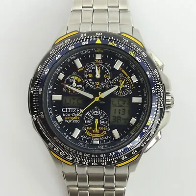 Citizen Eco-drive Stainless Steel  A-t Alarm Skyhawk Blue Angels Watch In G.w.o. • £490