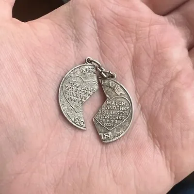 Vintage Genesis Mizpah Broken Coin Sterling Silver Charms Pair Gift Bible Quote • $24