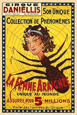 $24.95 • Buy 1920s Spider Woman Freak Vintage Style Unusual Circus Poster - 24x36