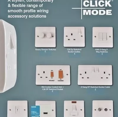 Click Mode White Moulded Light Switches & Sockets - Full Range 20 Year Guarantee • £9.99