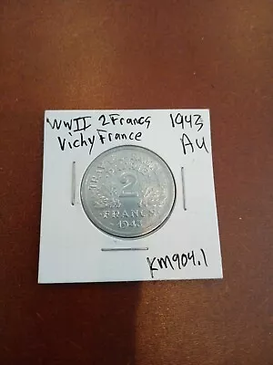 1943 Vichy France 2 Francs WW2 2 Year Type • $3.95