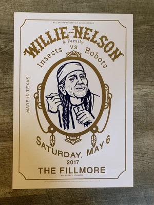 $22 • Buy Willie Nelson Concert Poster 2017 F-1488 The Fillmore In SF