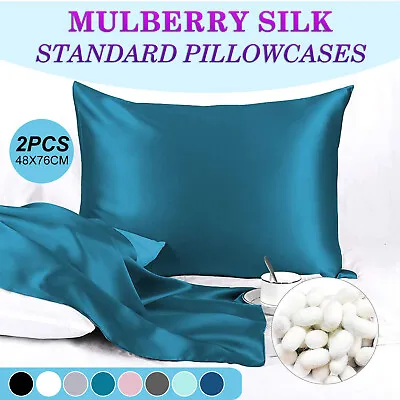 2X 100% Mulberry Silk Pillow Case 25 Momme Slip Genuine Silk Pillowcases • $33.99