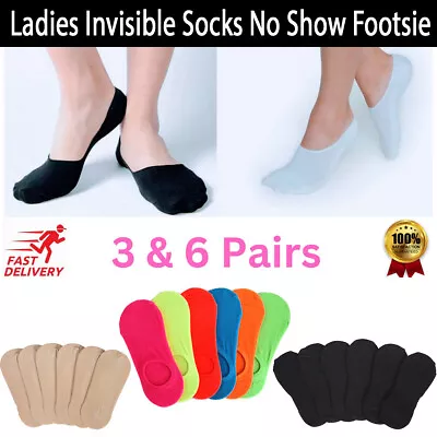 Womens Ladies Invisible Socks Trainer No Show Footsie Shoe Liner Sock Size 4-7 • £4.25