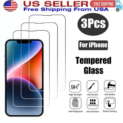 3X For IPhone 14 13 12 11 Pro Max Mini Plus X XR Tempered GLASS Screen Protector • $7.88