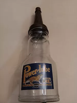 Power Lube Motor Oil Vintage Style Glass Oil Bottle W/metal Lid & Spout • $0.99