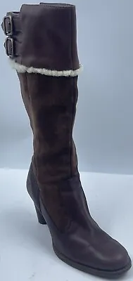 UGG Australia Raya Women's Brown Leather Sheepskin Knee High Heel Boots Sz 6.5 M • $45.49