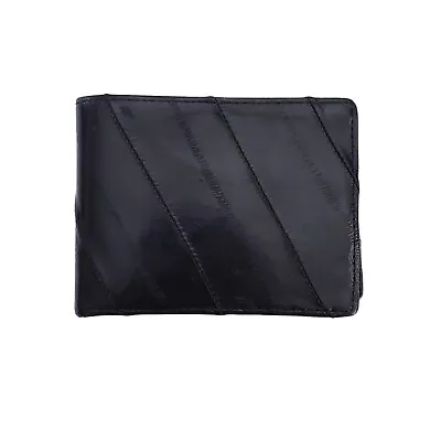 Genuine Eel Skin Black Wallet Bifold Trifold Leather Credit Card Billfold Korea • $49.95