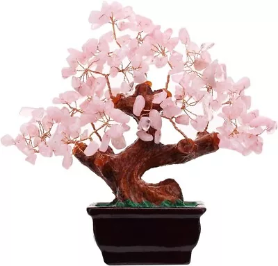 Feng Shui Natural Rose Pink Quartz Crystal Money Tree Bonsai Style Decoration Fo • $22.95