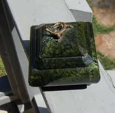 Art Deco Green Marble Jewelry/trinket Box With Crowned Lizard On Lid • $50