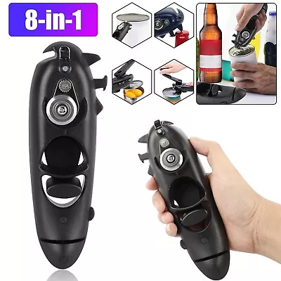8 In 1 Manual Tin Can Opener Safe Cut Lid Smooth Edge Side Stainless Steel Tool • $9.95