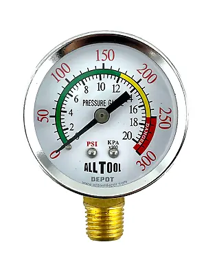Air Pressure Gauge 2  Dial Side Mount 1/4 NPT - 0 To 300PSI Color Coded • $7.99