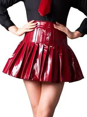 Honour Pleated PVC Skirt Burgundy Or Black • £62.99