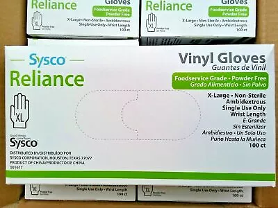 Vinyl Gloves XLarge 100ct Box SYSCO Powder Free Non-sterile 4 Mil • $19.99