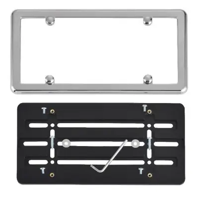 Universal License Plate Tag Holder Mount Bumper Bracket + Chrome Frame Car Truck • $12.95