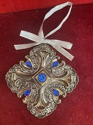 Vtge Towle Silver Plated Blue Rhinestones Snowflake Christmas Ornament Free Ship • $16