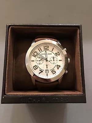 Michael Kors Mercer Chronograph White Dial Leather Strap Men's Watch • $65