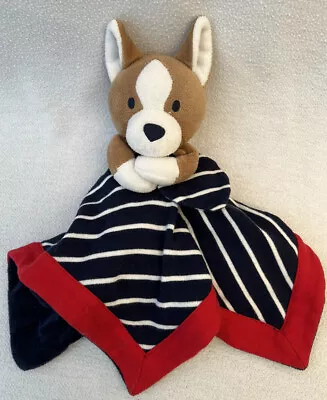 GYMBOREE Puppy Dog Corgi Security Blanket Lovey Tan Navy Red Stripes Rare HTF • $32.99