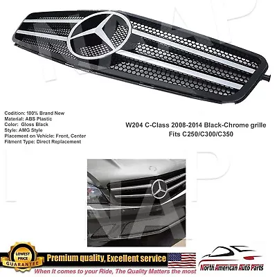 W204 C-Class Black Grille W/Molding Facelift AMG C63 Bumper Parts C250 C300 C350 • $89