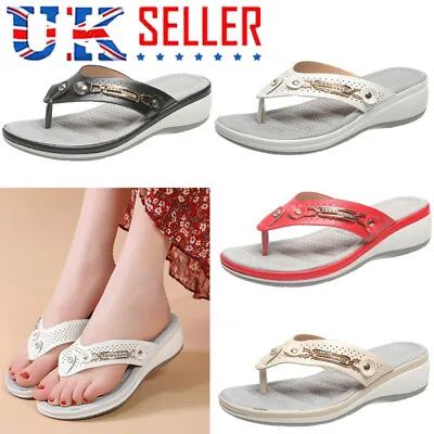 Ladies Arch Support Casual Sandals Slippers Flip Flops Wedge Womens Shoes Size • £7.99