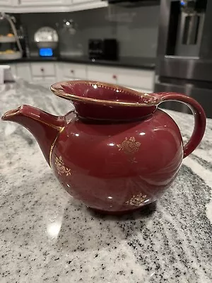 Vintage Hall Windshield Teapot Burgundy With Gold Roses 6 Cup #0693 • $14.99