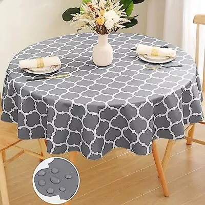 Smiry Round Plastic Table Cloth Waterproof Vinyl Tablecloth With Flannel Bac... • $14.65