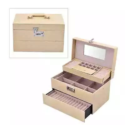 Cream Crocodile Embossed Faux Leather Convertible Jewelry Box With Padlock Gifts • $83.90