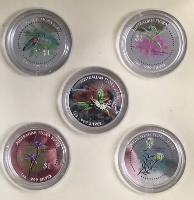 1999 Australian Flora Series - Threatened Species 5oz .999 Silver Coloured Coins • $340