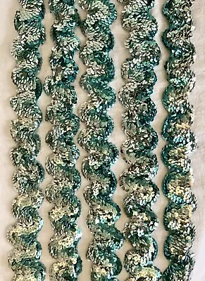 5 Piece Lot Vintage Aqua Blue Sequin Scalloped Wave Trim  4 1/2 Yards + • $15