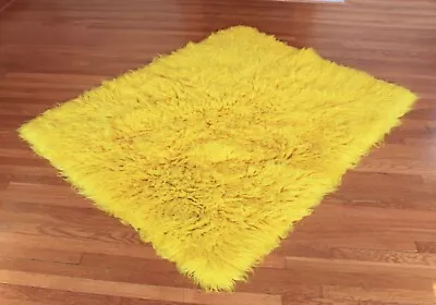 Vintage Yellow Shepherds Rug Made In Greece Hand Woven Wool Flokati Shag RARE • $550