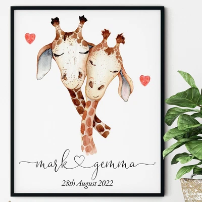 £5.99 • Buy Personalised Giraffe Print Gift For Him Or Her Anniversary Engagment Wedding