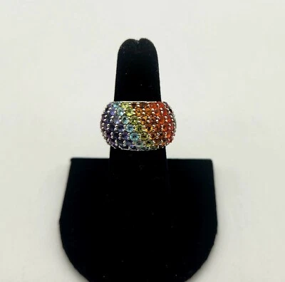 $49 • Buy Chuck Clemency NYCII Sterling Wide Exotic Rainbow Multi Gemstone Ring Size 5