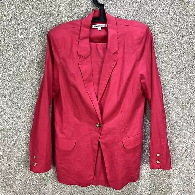 Anne Weyburn Womens Linen Suit Size 14 Pink Blazer Jacket Trousers 2 Piece • £48.99