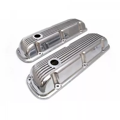 62-85 SBF 302 Retro Finned Polished Aluminum Short Valve Covers 289 351 • $154.68