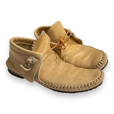 TAOS MOCCASINS COMPANY Vintage Leather Moccasins W 10 Ankle Concho Rubber Sole • $42.49