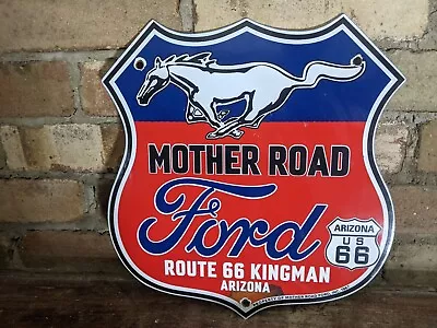 Vintage 1967 Ford Motor Company Mother Road Porcelain Route 66 Sign 12  • $159.99