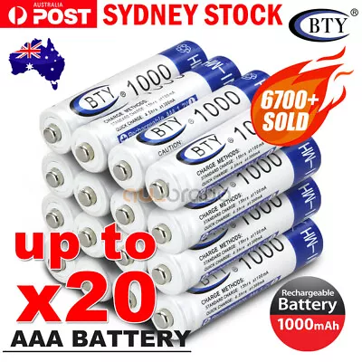 4-20X BTY AAA Rechargeable Battery Recharge Batteries 1.2V 1000mAh Ni-MH OZ • $9.95