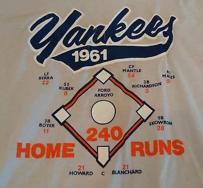 80s Baseball Shirt 1961 Yankees Diamond Roster Screen Stars XL Mantle Maris Yogi • $79.99