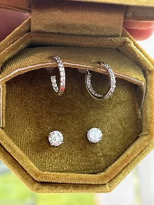 QVC 925 Sterling Silver & Diamonique Small Huggie Hoop Earrings And Studs • £19