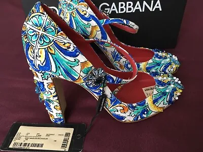 D&G Dolce & Gabbana Crystal-embellished Shoes Heels Size 39 UK 6 NEW With Box. • £420