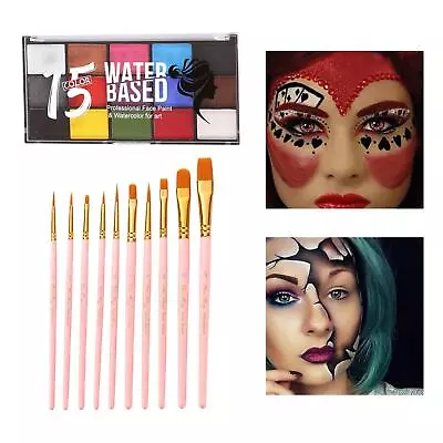 Face Paint Palette With 10 Pcs Professional Artist Brushes Body Art Painting For • £10.61