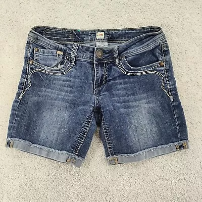 H2J Jean Shorts Blue Size 7/8 Medium Wash Cotton Denim Button • $18.95