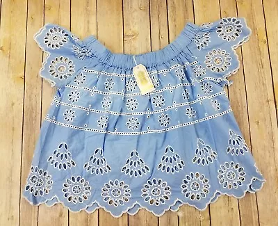 Mud Pie Top Blouse Women Size XS Blue Short Sleeves Summer Casual NEW B34 • $17.99